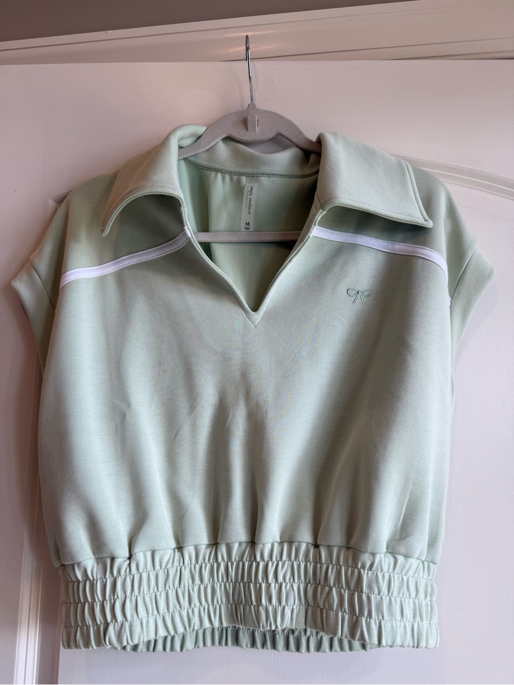 Simply Southern Mint Green Cropped Polo Top with White Trim
